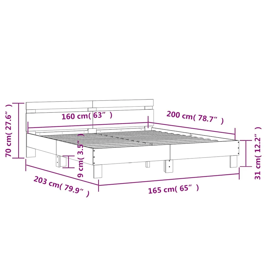 Cadre de lit avec LED sans matelas chêne marron 160x200 cm - 16