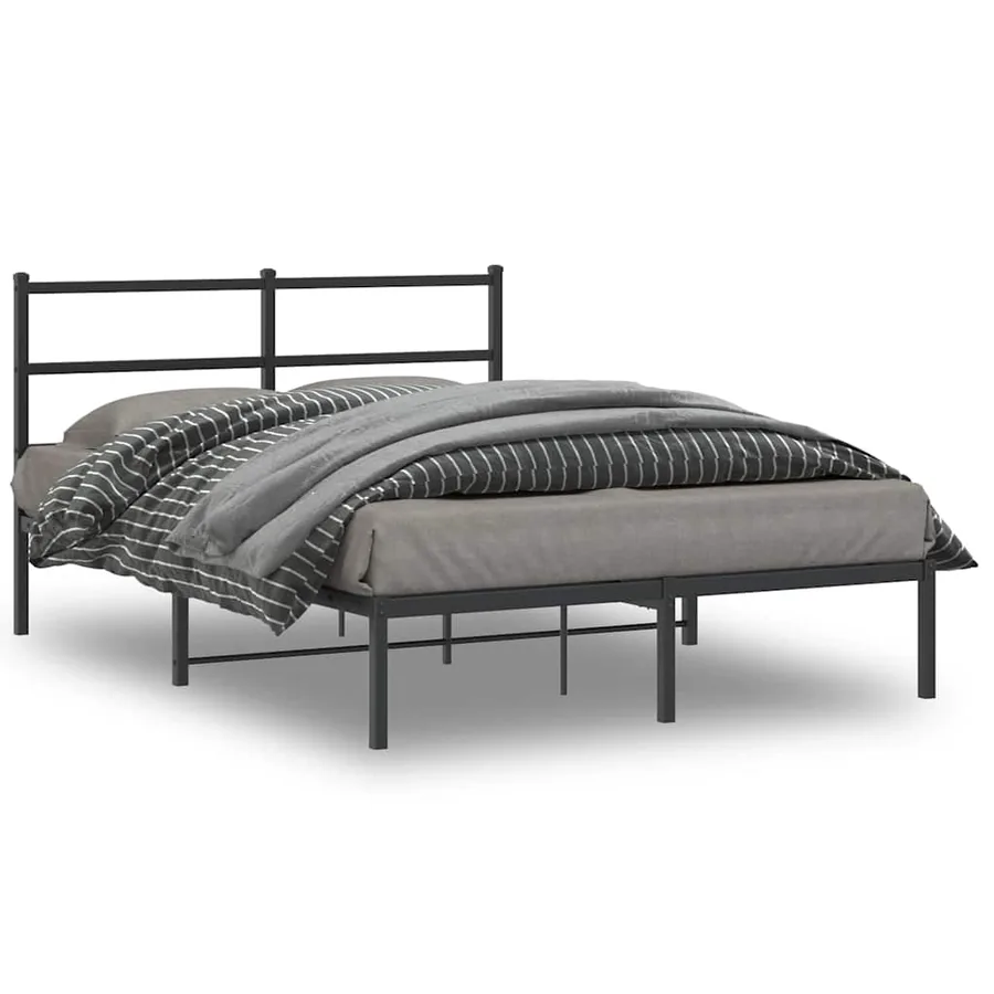 Cadre de lit métal sans matelas avec tête de lit noir 140x200cm