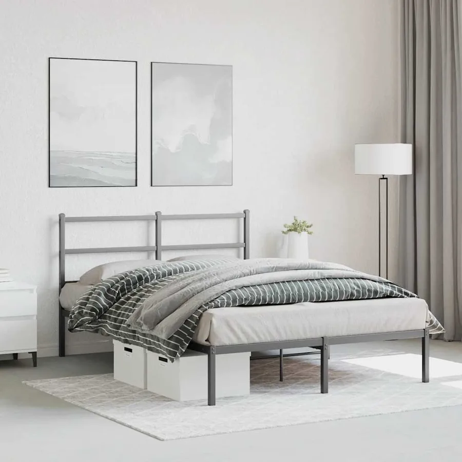 Cadre de lit métal sans matelas avec tête de lit noir 140x200cm - 4
