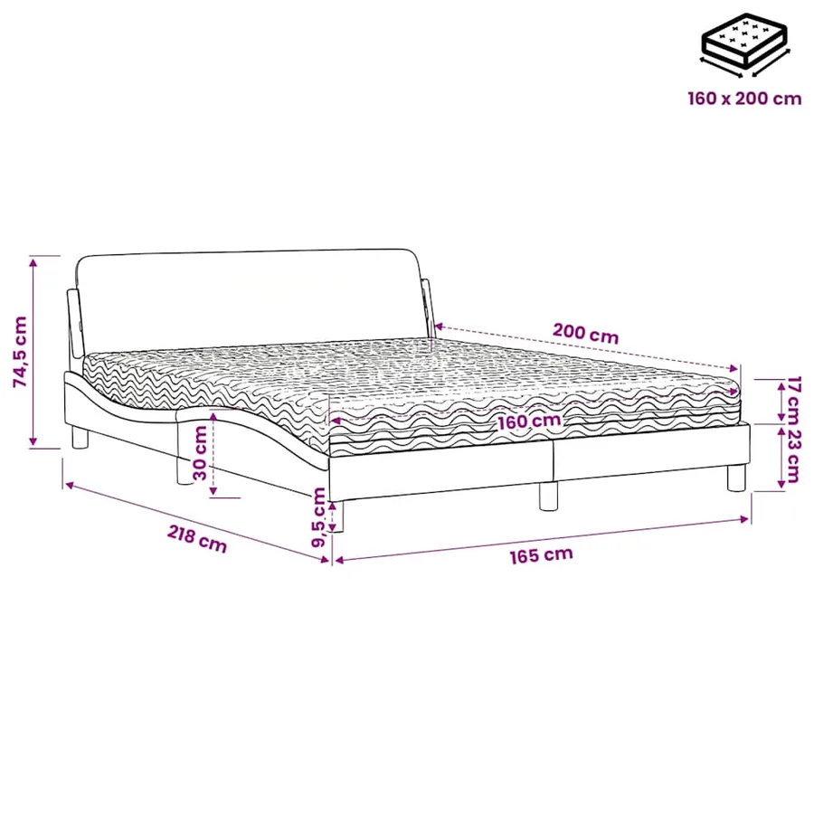 Lit avec matelas Dover noir 160x200 cm similicuir - 9