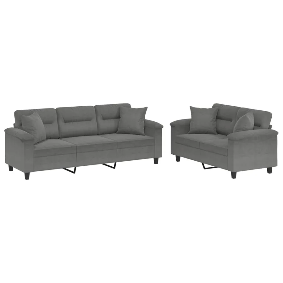 Ensemble de canapés 2 pcs coussins Gris foncé Tissu microfibre - 2
