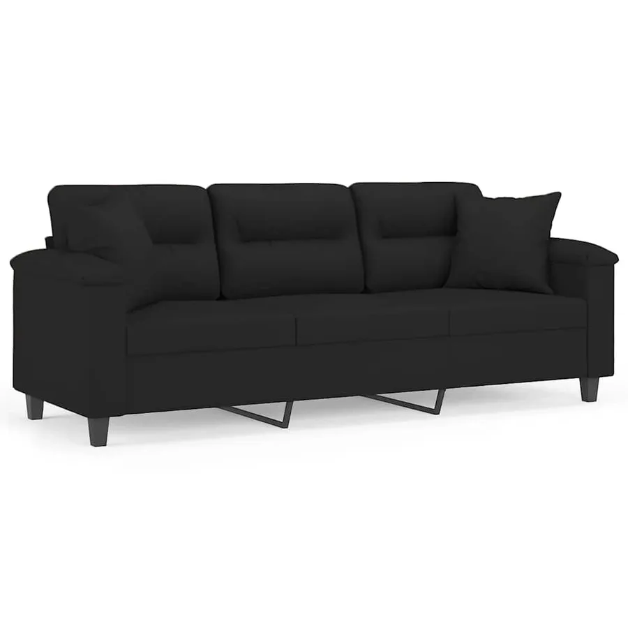 Canapé 3 places avec oreillers noir 180 cm tissu microfibre - 2