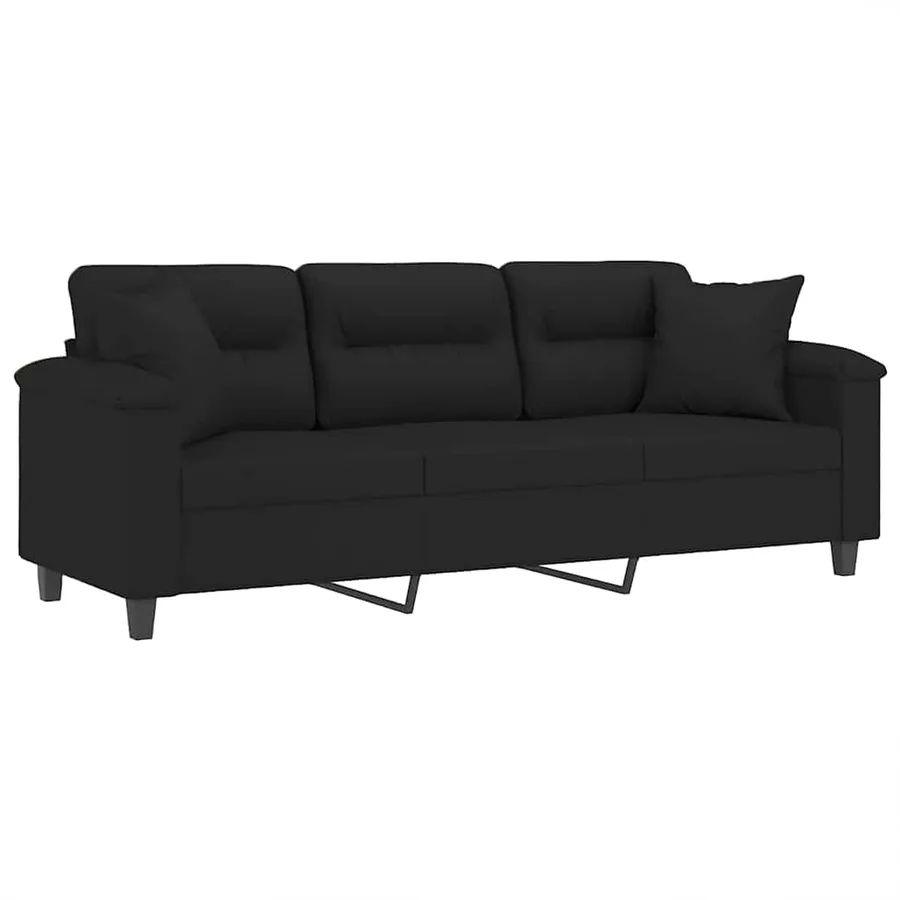 Canapé 3 places avec oreillers noir 180 cm tissu microfibre - 3
