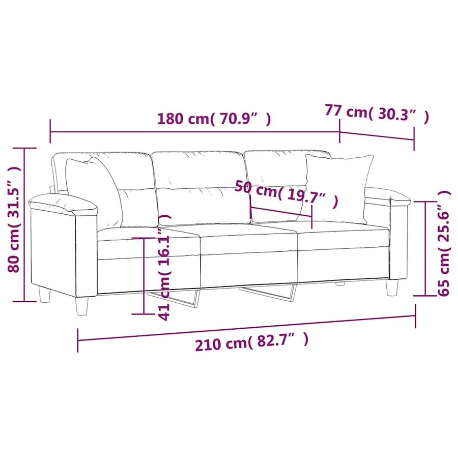 Canapé 3 places avec oreillers noir 180 cm tissu microfibre - 8