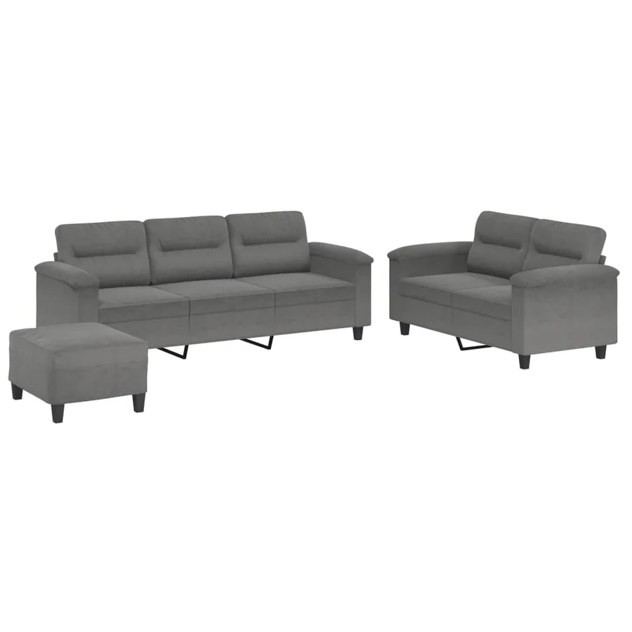 Ensemble de canapés 3 pcs coussins gris foncé tissu microfibre - 2