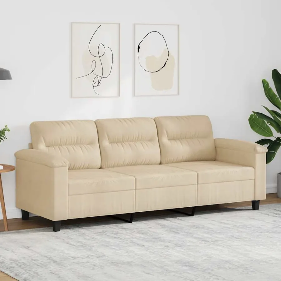 Canapé à 3 places Crème 180 cm Tissu microfibre