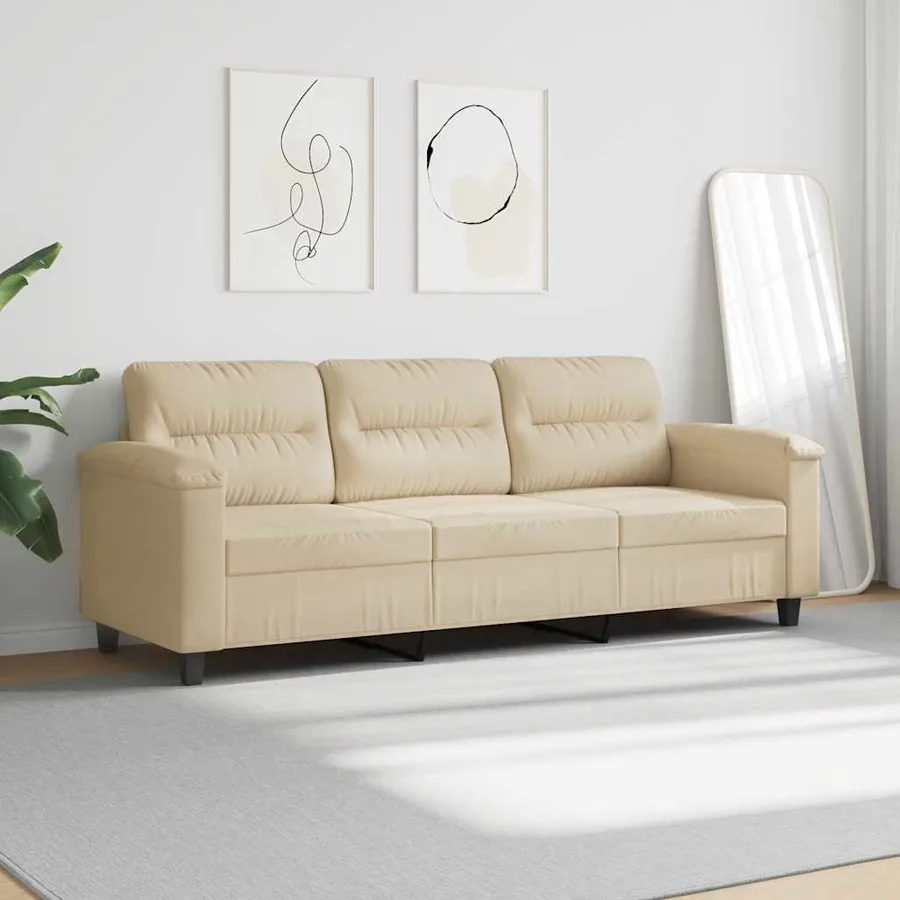 Canapé à 3 places Crème 180 cm Tissu microfibre - 3