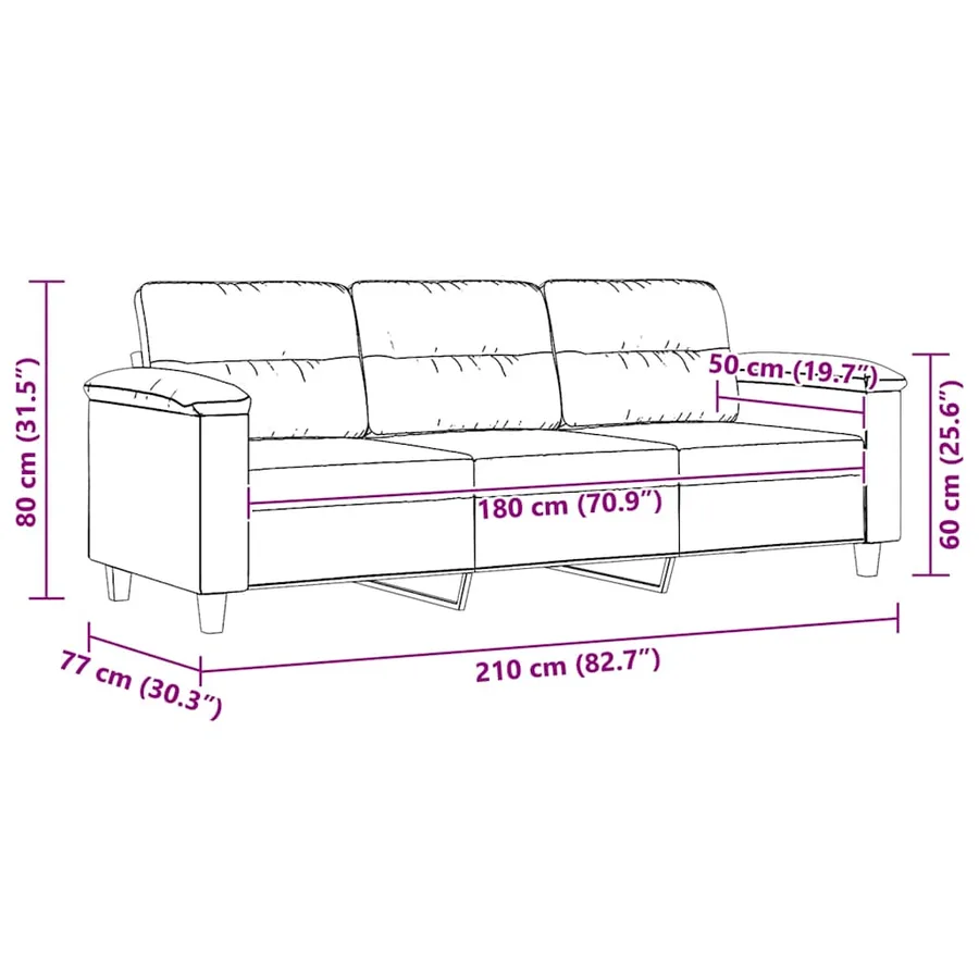 Canapé à 3 places Crème 180 cm Tissu microfibre - 9