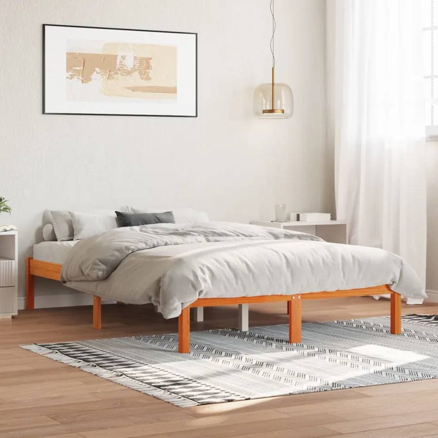 Cadre de lit sans matelas cire marron 135x190cm bois pin massif