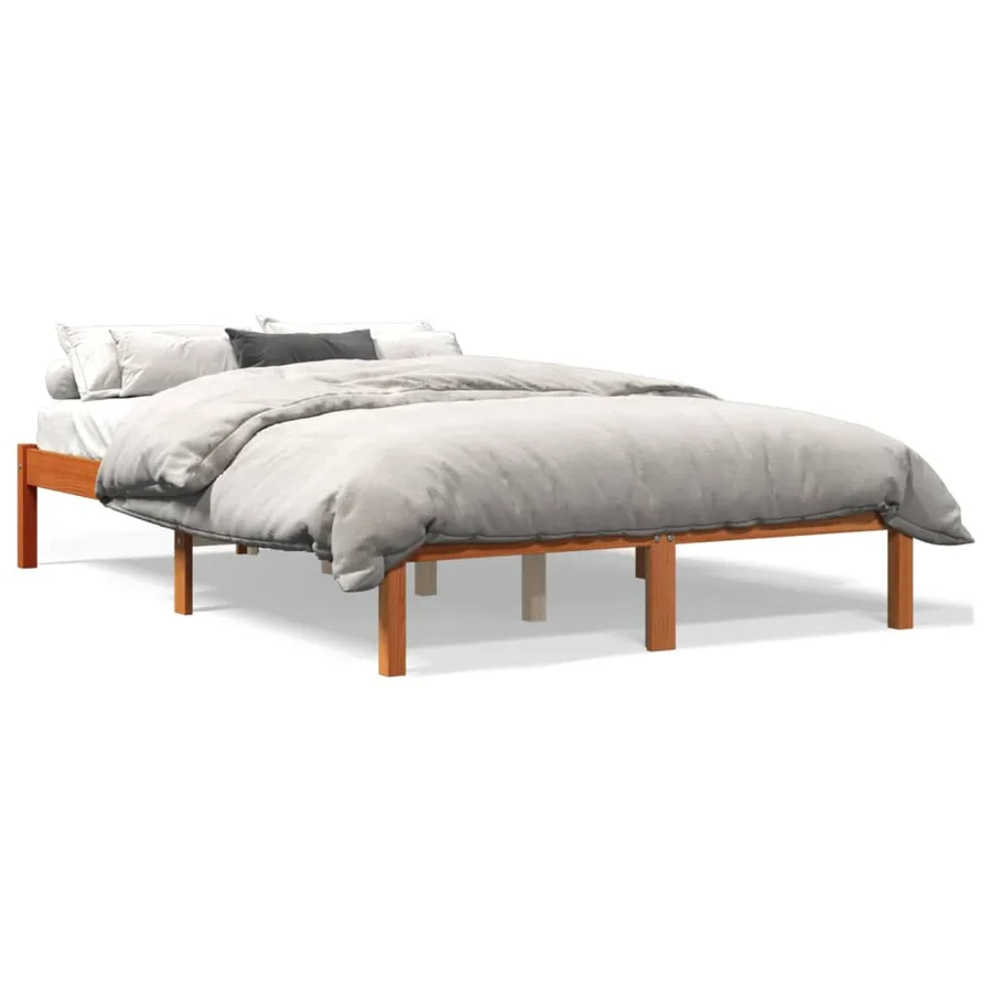 Cadre de lit sans matelas cire marron 135x190cm bois pin massif - 2