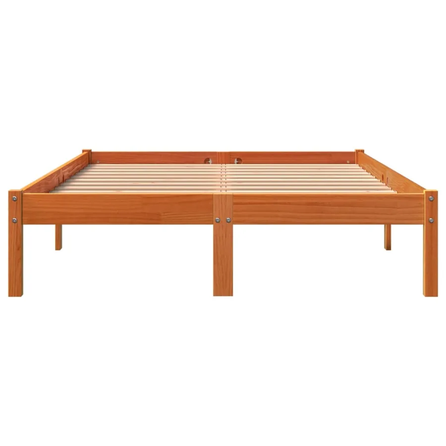 Cadre de lit sans matelas cire marron 135x190cm bois pin massif - 4