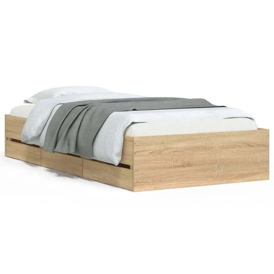 Cadre de lit avec tiroirs sans matelas chêne sonoma 100x200 cm - 2