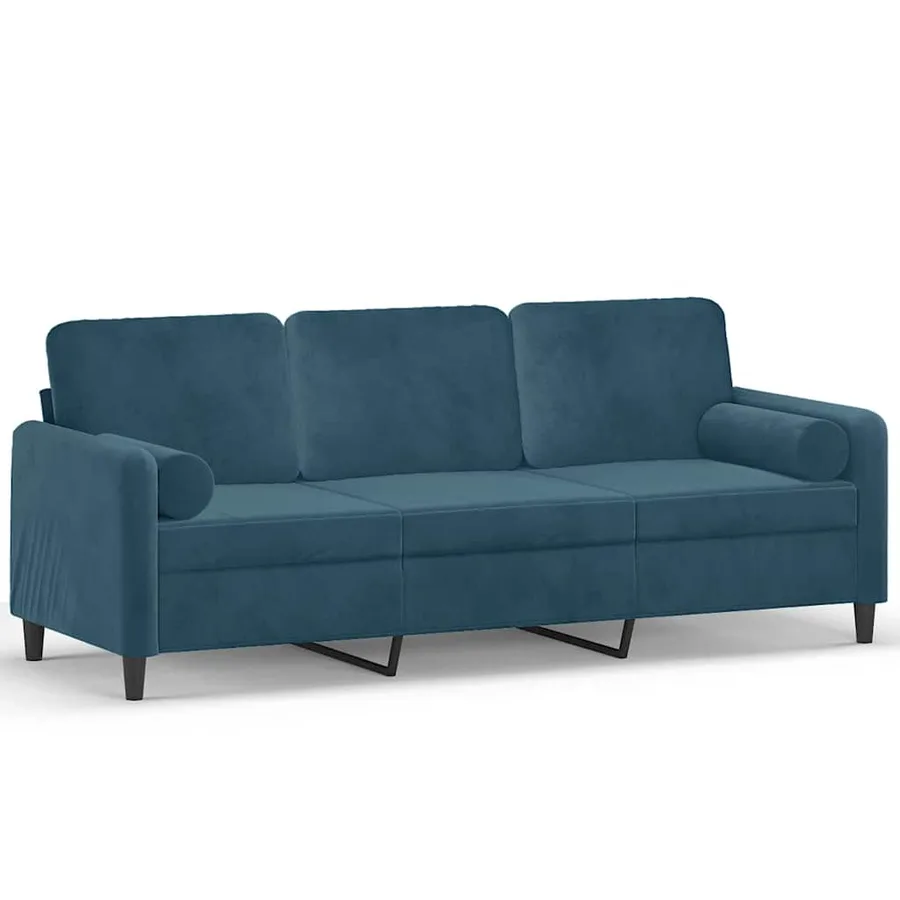 Canapé 3 places avec oreillers décoratifs bleu 180 cm velours - 2