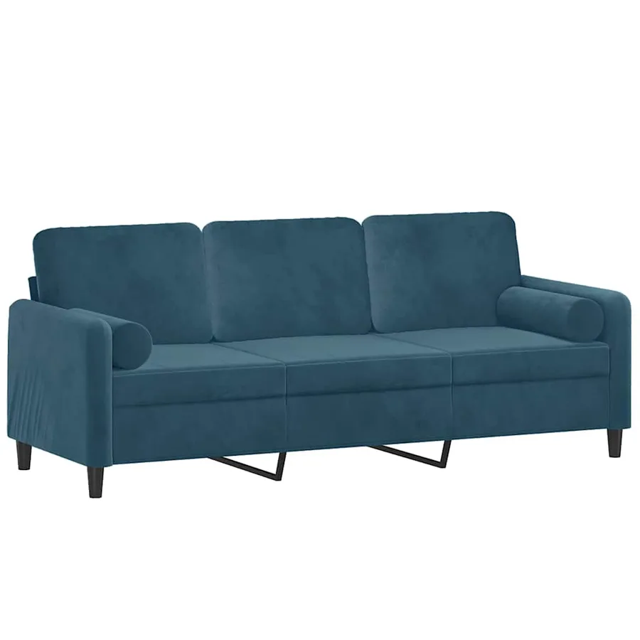 Canapé 3 places avec oreillers décoratifs bleu 180 cm velours - 3