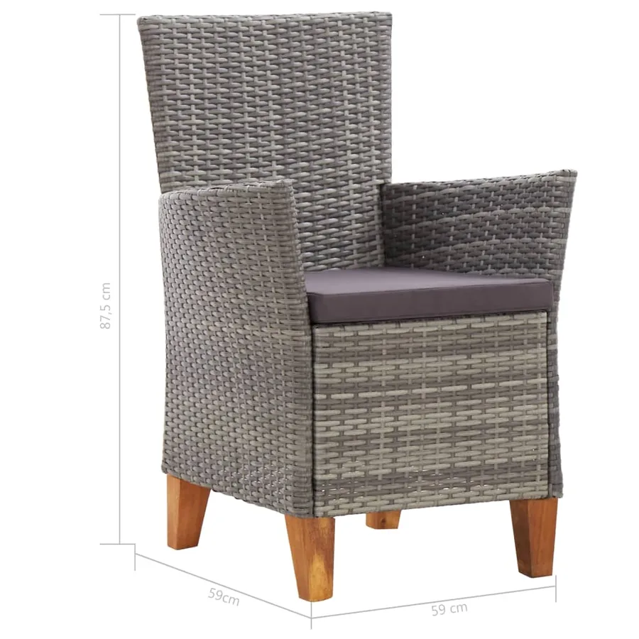 Mobilier à dîner 5 pcs résine tressée et bois d'acacia gris - 11