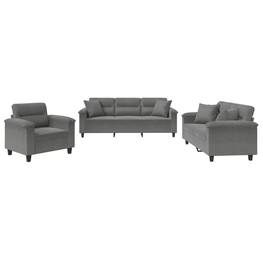 Ensemble de canapés 3 pcs coussins Gris foncé Tissu microfibre - 2