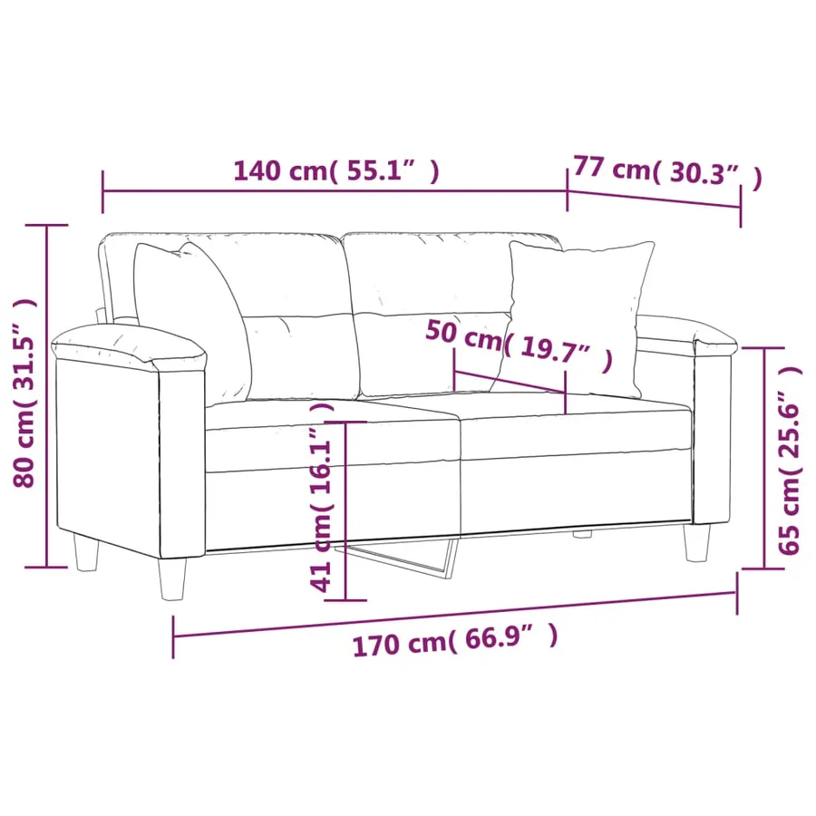 Canapé 2 places avec oreillers crème 140 cm tissu microfibre - 8