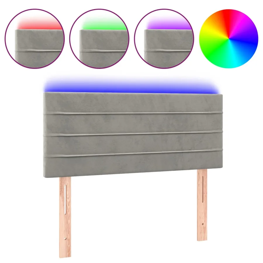 Tête de lit à LED Gris clair 100x5x78/88 cm Velours - 2