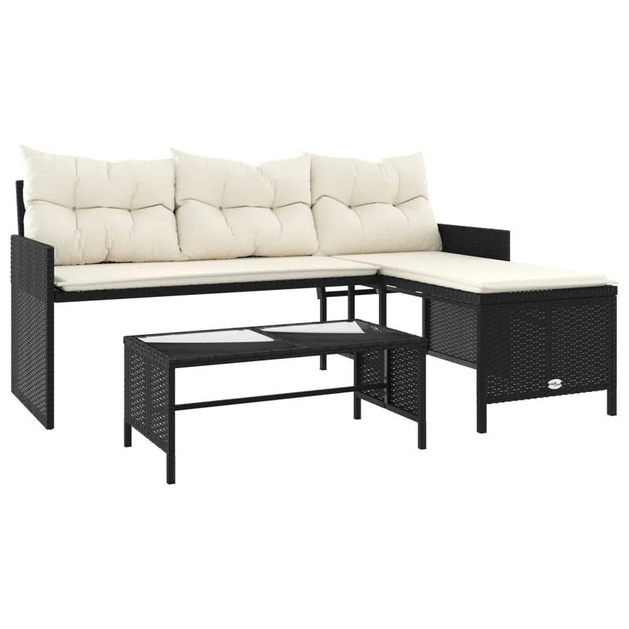Canapé de jardin avec table et coussins en forme de L noir - 2