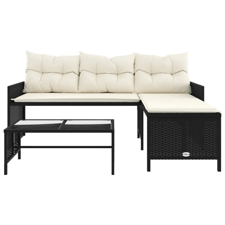 Canapé de jardin avec table et coussins en forme de L noir - 5
