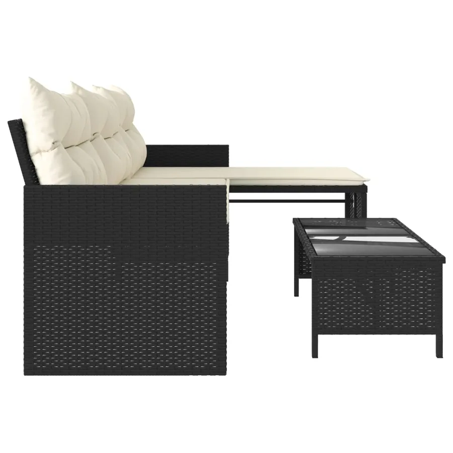 Canapé de jardin avec table et coussins en forme de L noir - 6