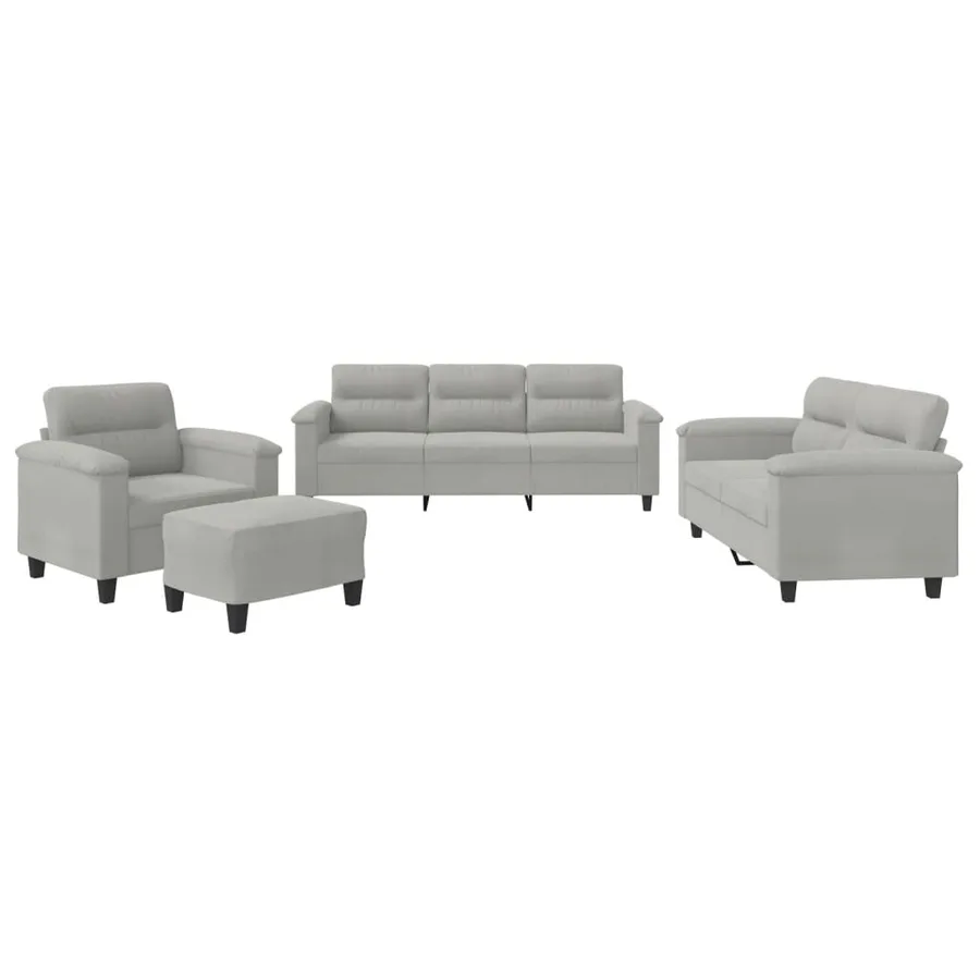 Ensemble de canapés 4 pcs coussins gris clair tissu microfibre - 2