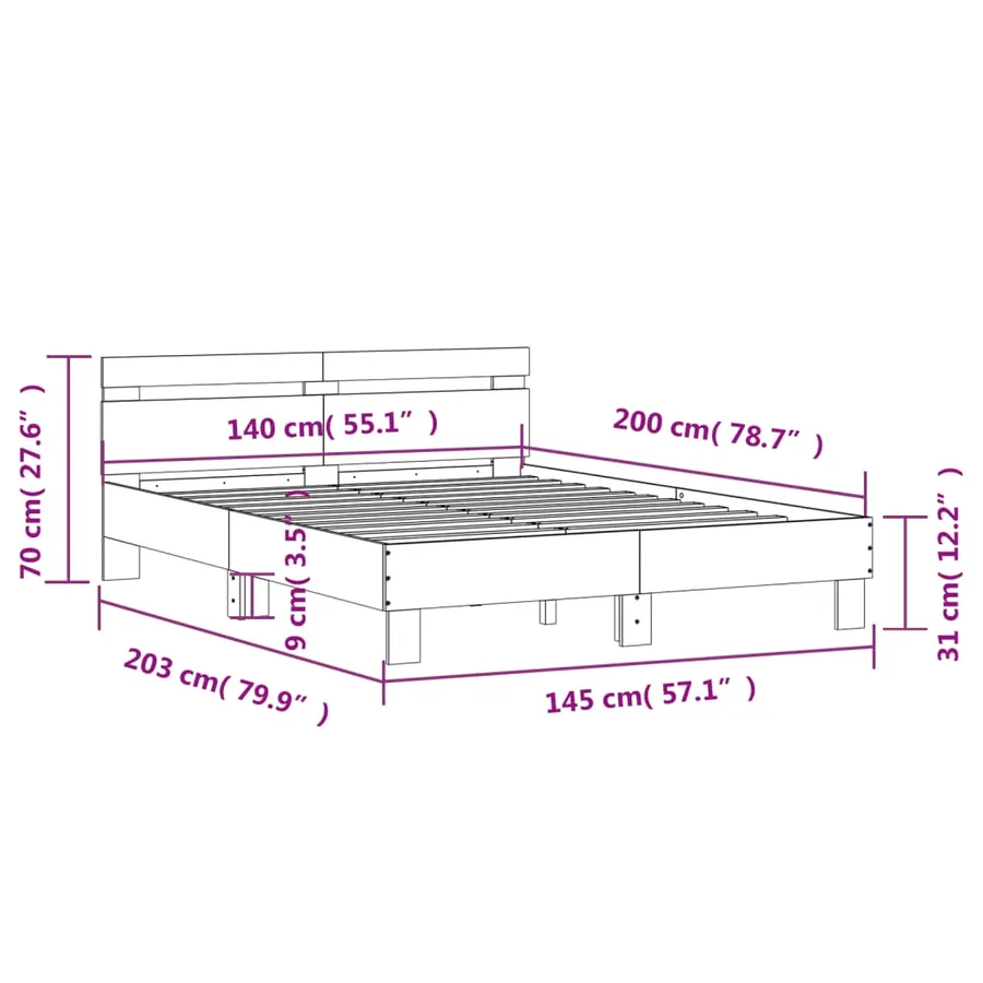 Cadre de lit avec LED sans matelas chêne marron 140x200 cm - 15