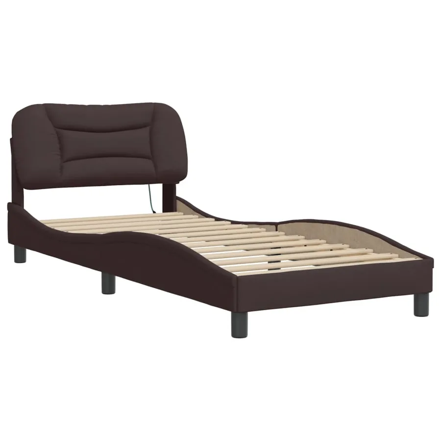 Cadre de lit avec LED sans matelas Hvar marron foncé 90x200 cm tissu - 3