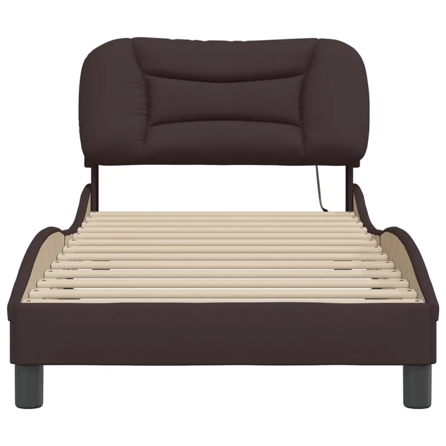 Cadre de lit avec LED sans matelas Hvar marron foncé 90x200 cm tissu - 6