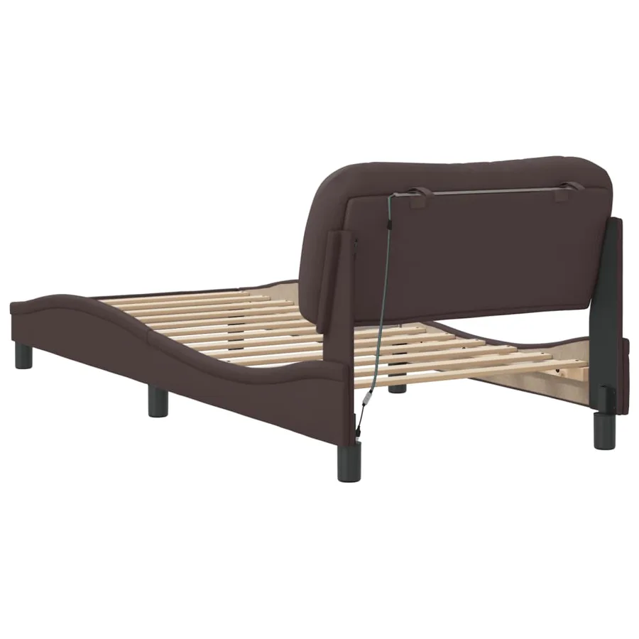 Cadre de lit avec LED sans matelas Hvar marron foncé 90x200 cm tissu - 9