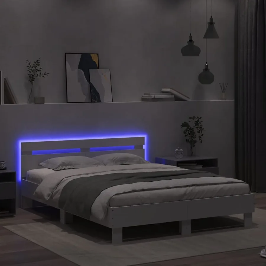 Cadre de lit avec LED sans matelas blanc 140x200 cm - 4