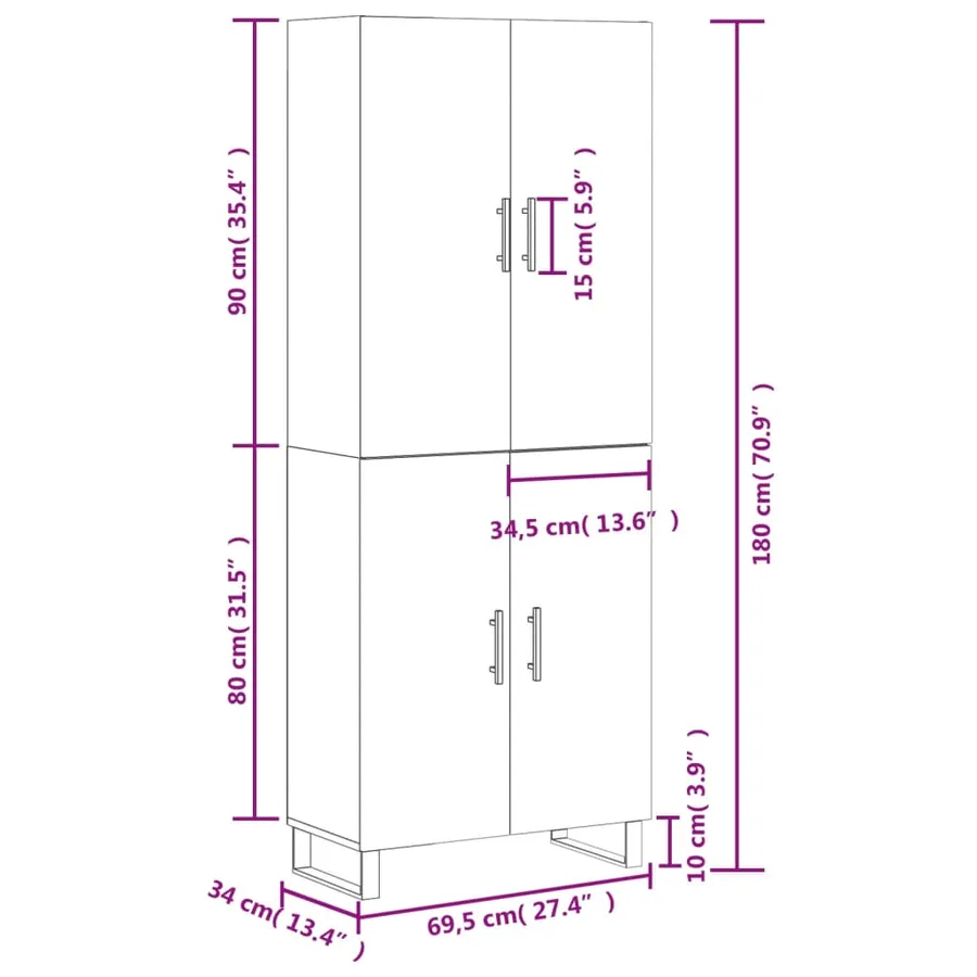 Buffet haut Blanc 69,5x34x180 cm Bois d'ingénierie - 13