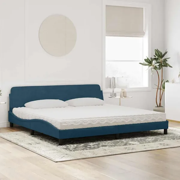 Lit avec matelas Dover bleu 200x200 cm velours
