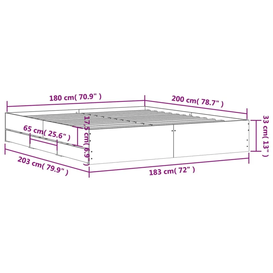 Cadre de lit avec tiroirs sans matelas chêne sonoma 180x200 cm - 11