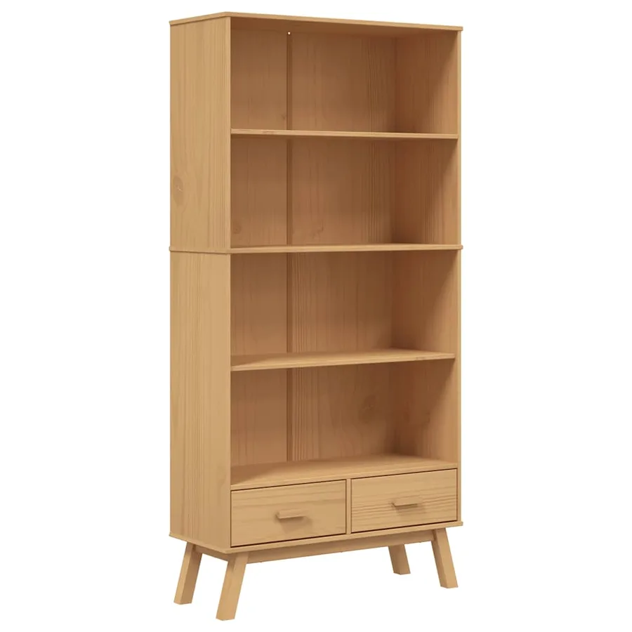 Bibliothèque à 4 niveaux OLDEN marron bois de pin massif - 2