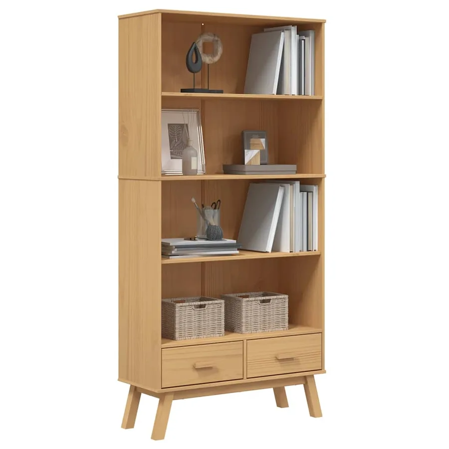 Bibliothèque à 4 niveaux OLDEN marron bois de pin massif - 4