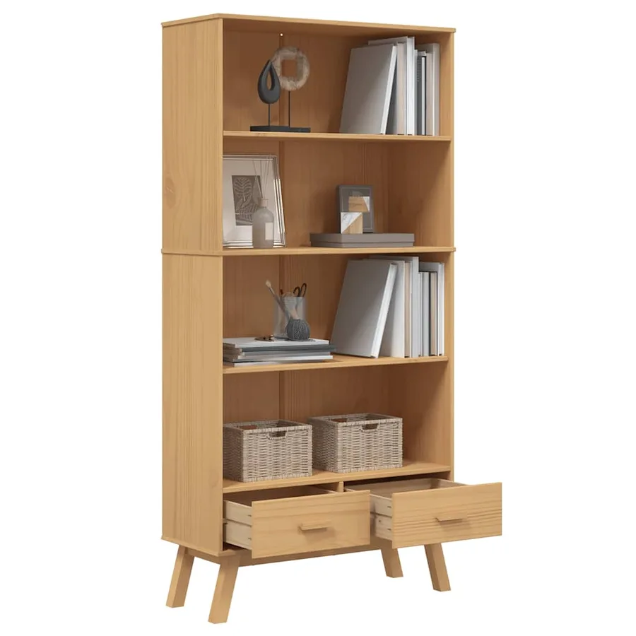 Bibliothèque à 4 niveaux OLDEN marron bois de pin massif - 5