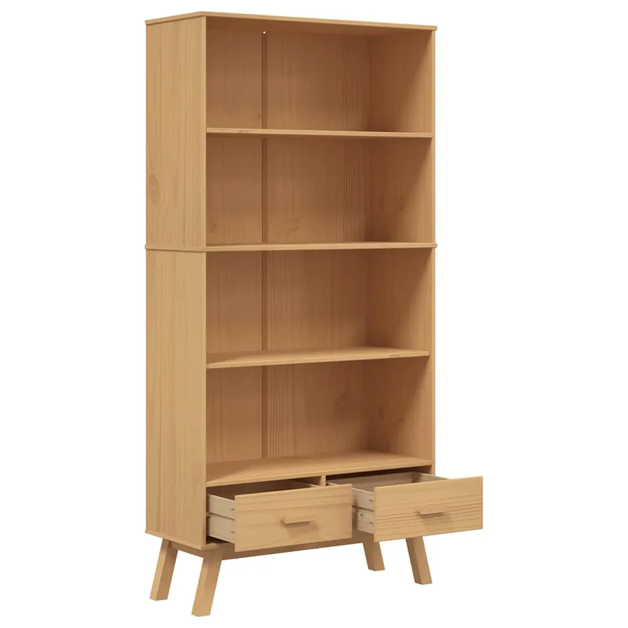 Bibliothèque à 4 niveaux OLDEN marron bois de pin massif - 6