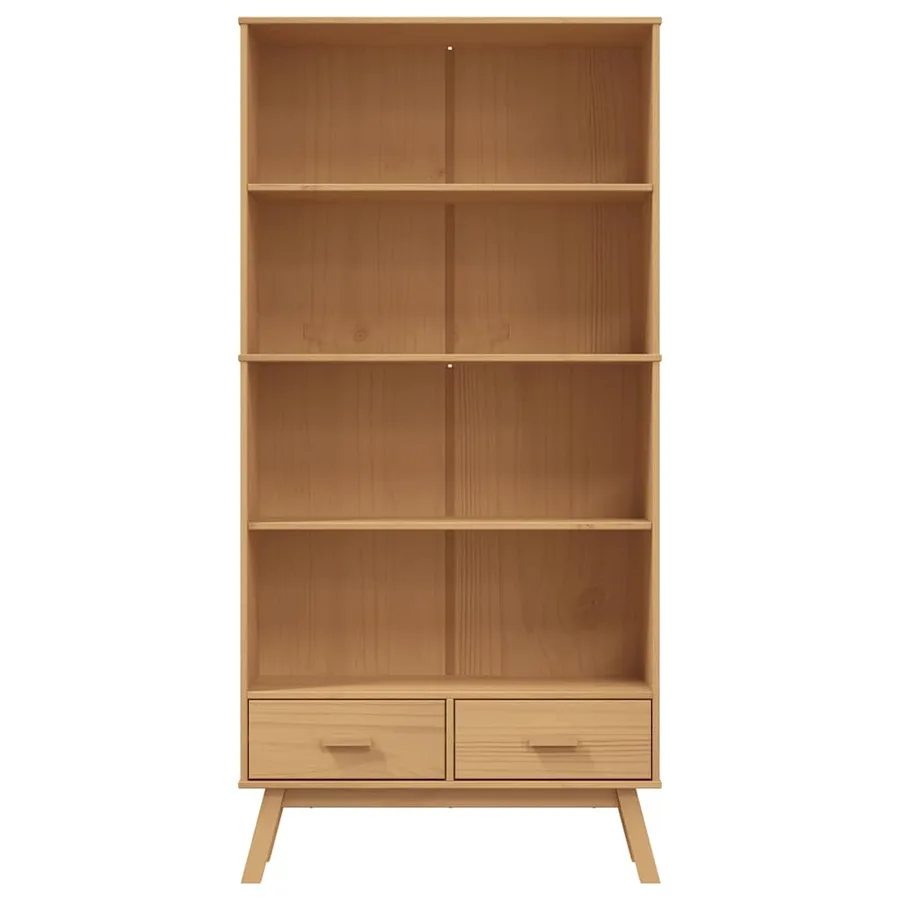 Bibliothèque à 4 niveaux OLDEN marron bois de pin massif - 7
