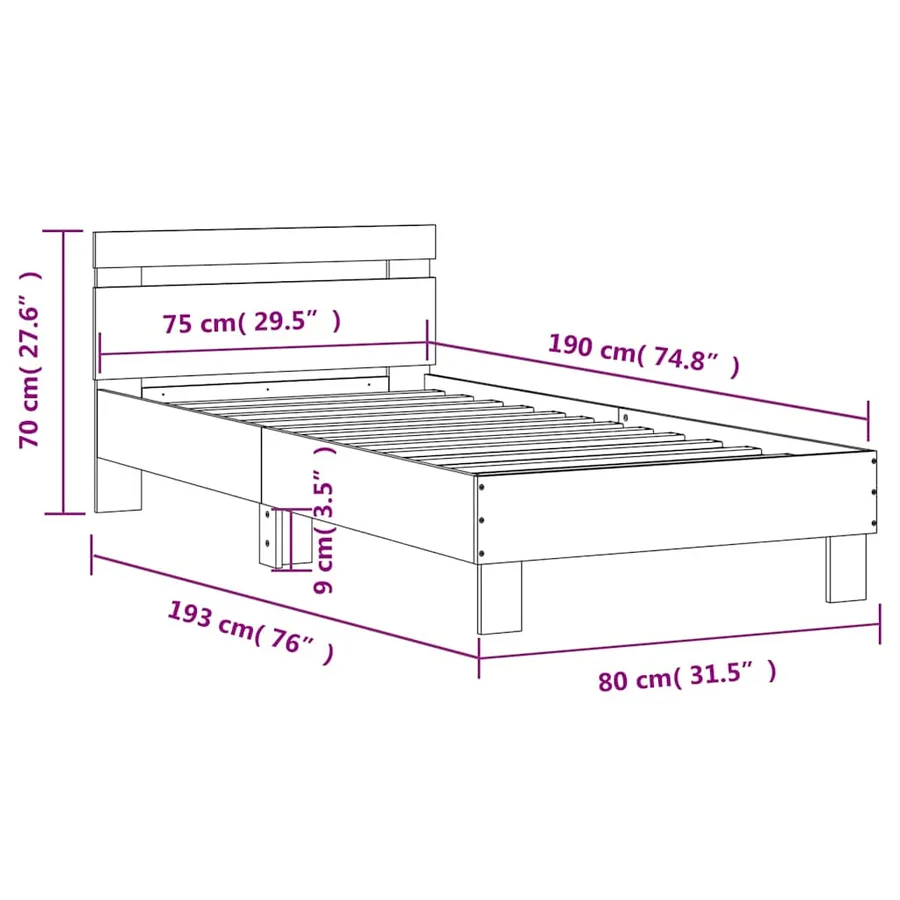 Cadre de lit sans matelas avec tête de lit 75x190 cm - 10