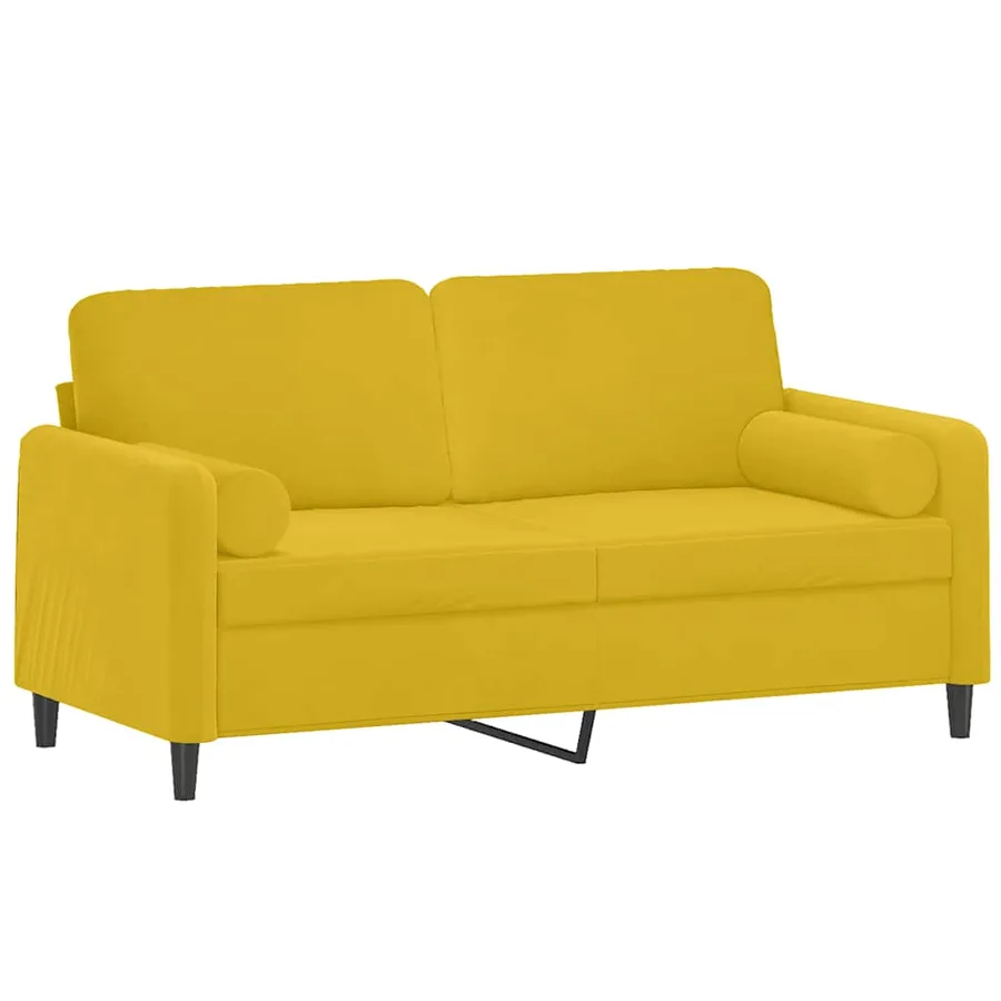 Canapé 2 places avec oreillers décoratifs jaune 140 cm velours - 3