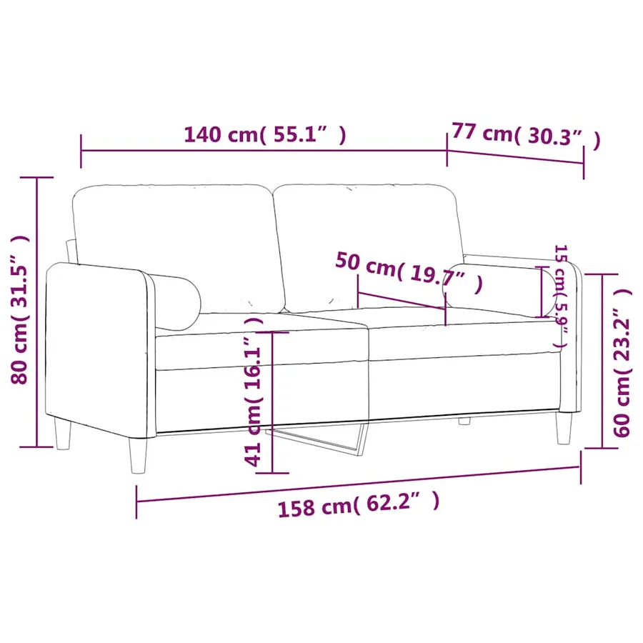 Canapé 2 places avec oreillers décoratifs jaune 140 cm velours - 8