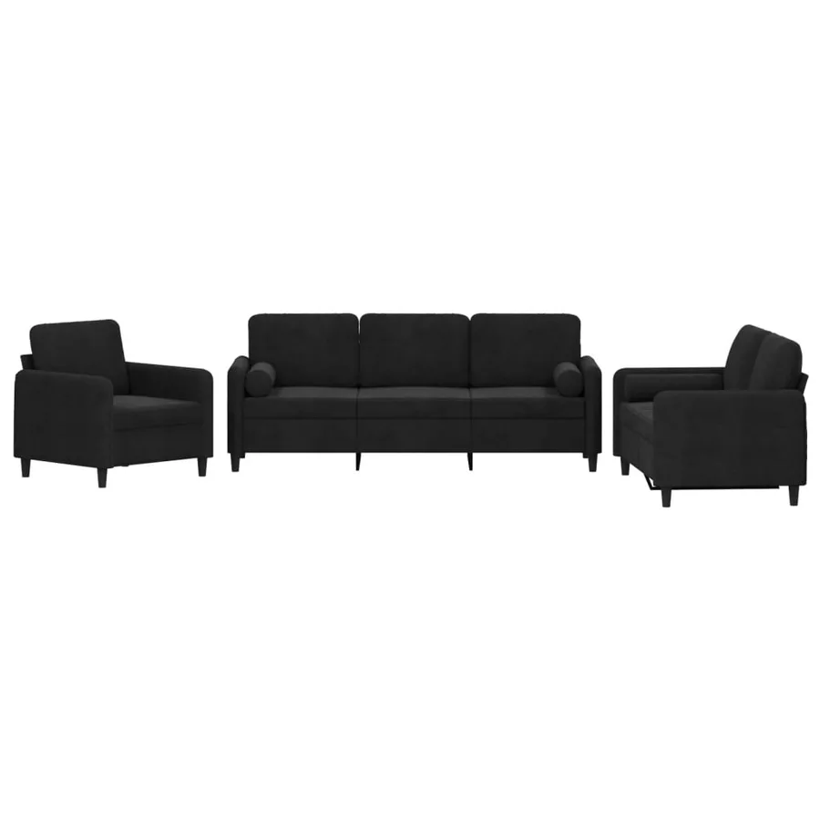 Ensemble de canapés 3 pcs avec coussins noir velours - 2