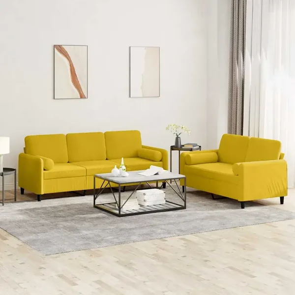 Ensemble de canapés 2 pcs avec coussins jaune velours