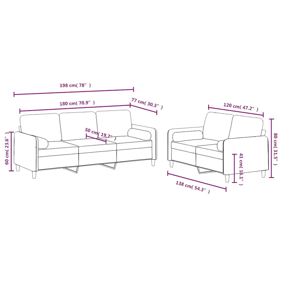 Ensemble de canapés 2 pcs avec coussins jaune velours - 8