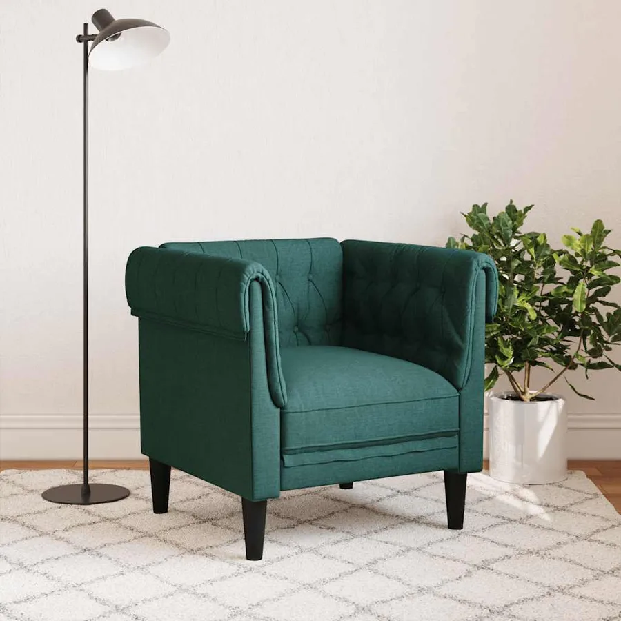 Fauteuil Chesterfield vert foncé tissu - 3