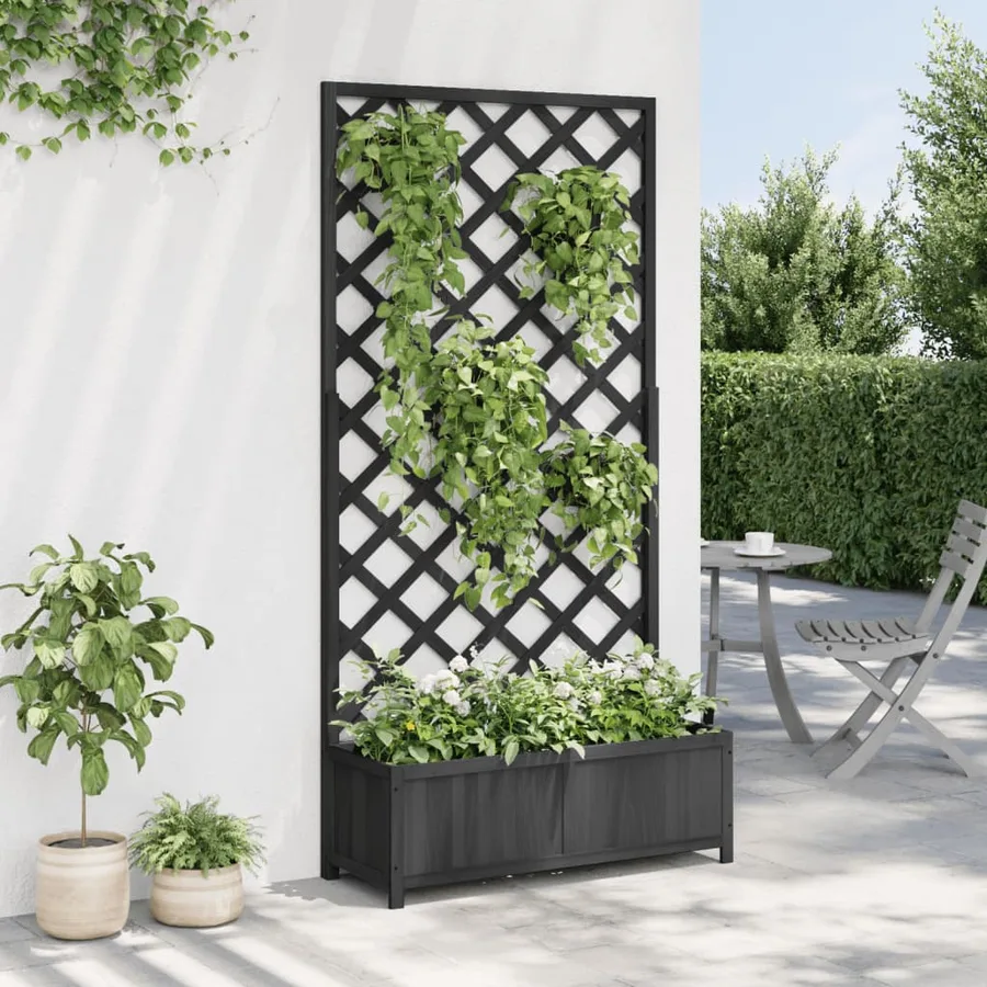 Jardinière avec treillis noir bois massif de sapin - 3