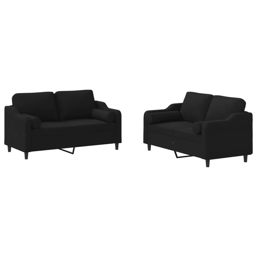 Ensemble de canapés 2 pcs avec coussins noir tissu - 2