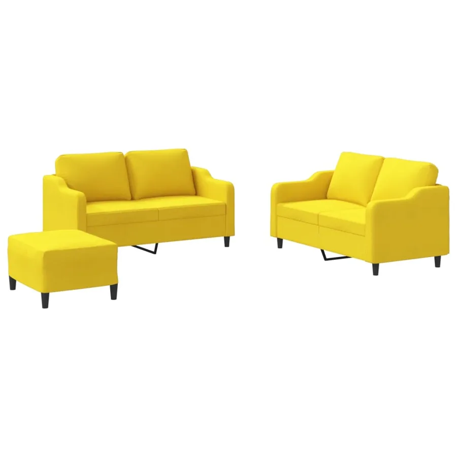 Ensemble de canapés 3 pcs avec coussins Jaune clair Tissu - 2