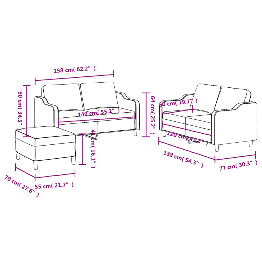 Ensemble de canapés 3 pcs avec coussins Jaune clair Tissu - 8
